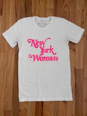 White Short Sleeve Tee with Pink "New York Woman" Graphic